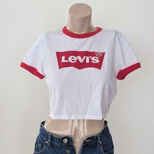 Levi's White and Red Logo Crop Top